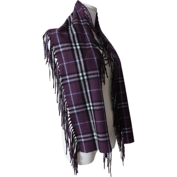Burberry Cashmere Plaid Scarf Double Fringe in Purple - Picture 4 of 7